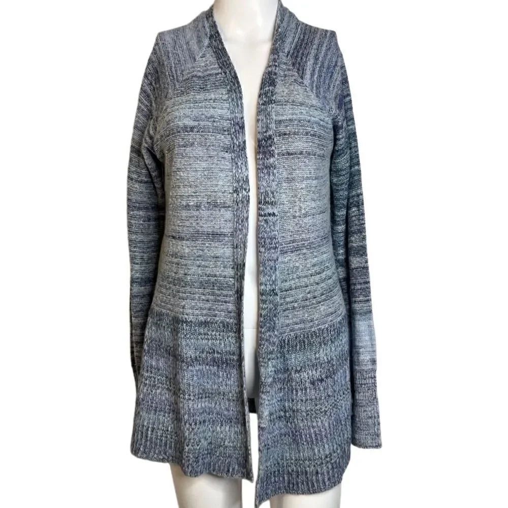Sonoma Knit Woven Open Front Cardigan Heathered Blue Size Medium